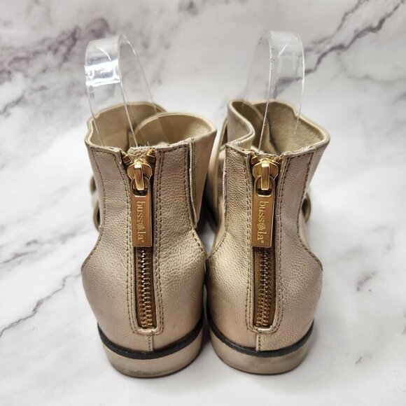 Bussola Pauline Wide Strap Metallic Beige Leather Sandals Platform Flats 9.5 (40 - Picture 5 of 10